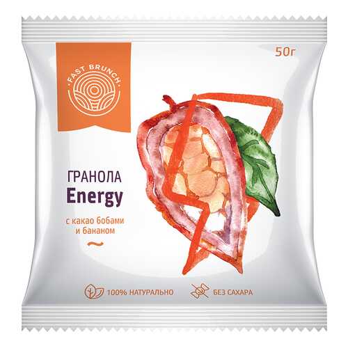 Гранола Fastbrunch Energy с какао бобами и бананом 3 саше в ВкусВилл