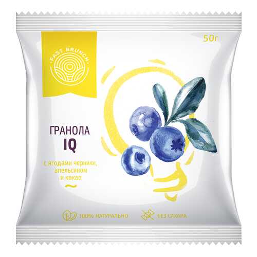 Гранола Fastbrunch IQ с ягодами черники, апельсином и какао 3 саше в ВкусВилл