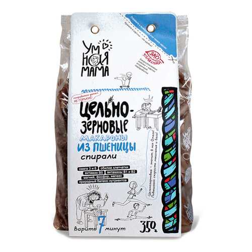 Макароны цельнозерновые пшеничные Спирали Умная мама 350 г в ВкусВилл