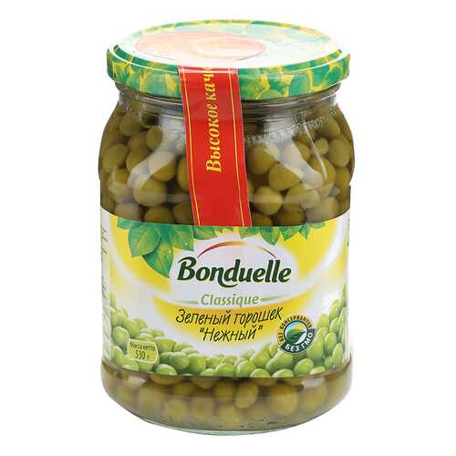 Горошек Bonduelle зелёный нежный консервированный 530 г стекло Венгрия в ВкусВилл