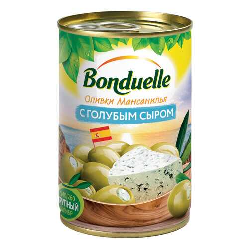 Оливки Bonduelle с голубым сыром 314мл Испания в ВкусВилл
