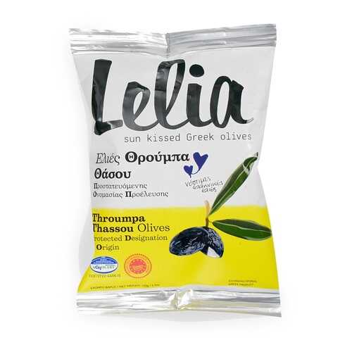 Оливки Lelia Трубес с косточкой чёрные 150г сашет Греция в ВкусВилл