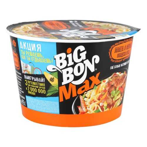 Лапша быстрого приготовления BigBon с соусом говядина гриль 95 г в ВкусВилл