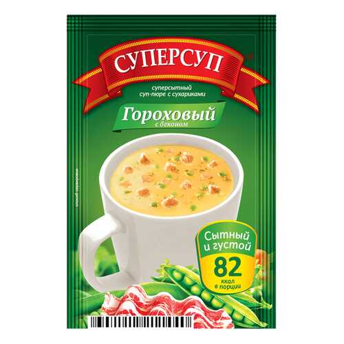 Суперсуп-пюре суперсытный гороховый с беконом и сухариками 23 г в ВкусВилл