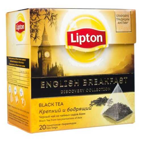 Чай черный Lipton english breakfast 20 пакетиков в ВкусВилл