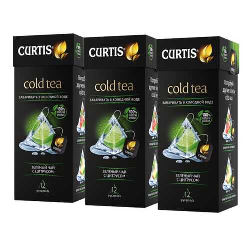 Чай Curtis Cold Tea, зелёный с цитрусом, 12 пирамидок х 3 упаковки в ВкусВилл