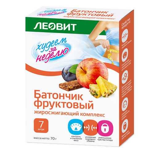 Батончик фруктовый Леовит худеем за неделю жиросжигающий комплекс 10 г 7 штук в ВкусВилл