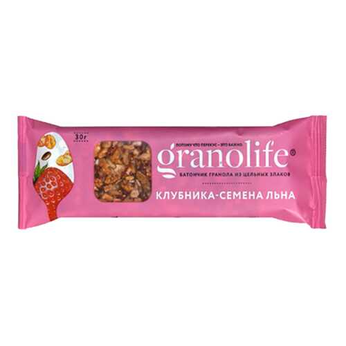 Батончик-гранола Granolife клубника семена льна в ВкусВилл