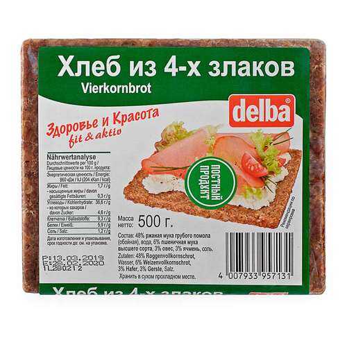 Хлеб Delba из 4-х злаков, 500 гр. в ВкусВилл