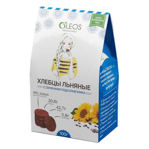 Хлебцы льняные Oleos с семенами подсолнечника 100 г в ВкусВилл