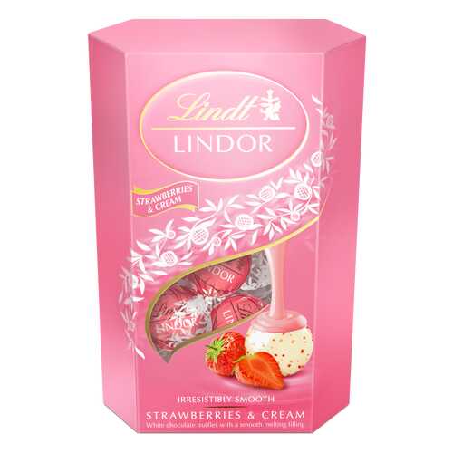 Конфеты Lindt lindor из белого шоколада с клубникой и сливками 200 г в ВкусВилл