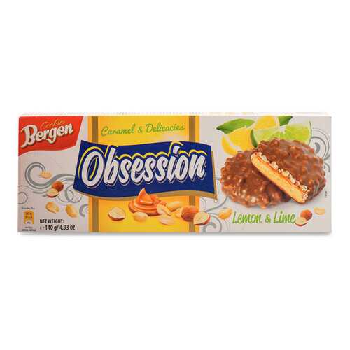Печенье Bergen Obsession лимонное с карамелью, сухофруктами и орехами в шоколаде 140 г в ВкусВилл