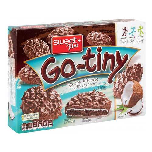 Печенье бисквитное Sweet Plus go-tiny со вкусом шоколада и кокосом 130 г в ВкусВилл