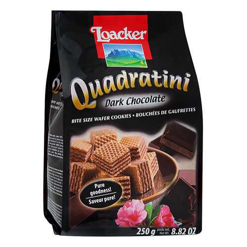 Вафли «Квадратини» темный шоколад, Loacker, 250 г, Италия в ВкусВилл