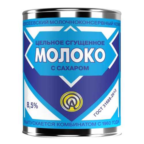 Молоко цельное сгущенное Алексеевское 8.5% с сахаром гост 380 г в ВкусВилл