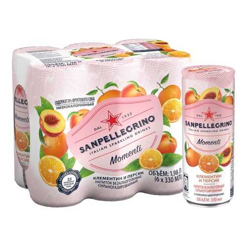 Газированный напиток Sanpellegrino Momenti с соком мандарин и персик 6 шт по 0.33 мл в ВкусВилл